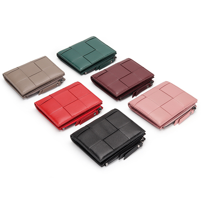 Annmouler Fashion Wallets for Women Woven Genuine Leather Short Wallet Designer Female Billfold Chic Coin Purse Card Holders