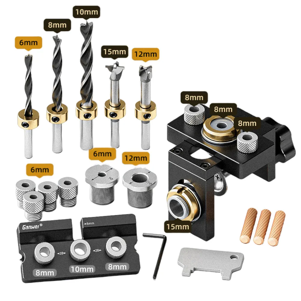 Woodworking 3 In 1 Doweling 2025 Jig Kit -Adjustable Wood Dowel Punch Locator Aluminum Pocket Hole Jig, new Cabinet Hole Drill Guide Tool