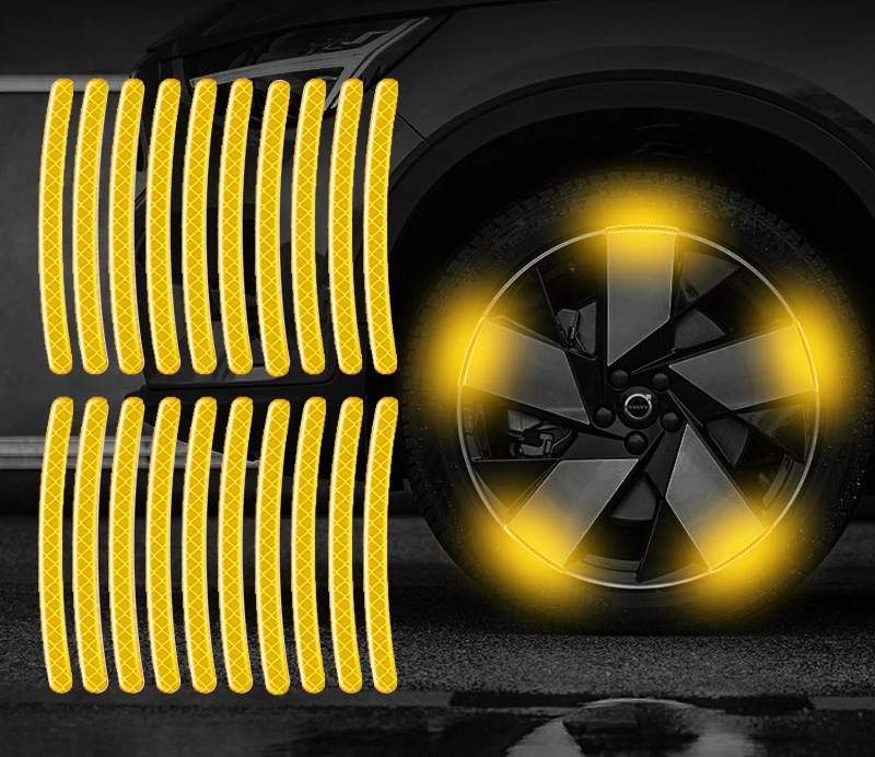 20pcs Strong Self-Adhesive Reflective Strips Bumper Wheel Hub Sticker Warning Safety Scratch Protector Cover Decorative Rim Car