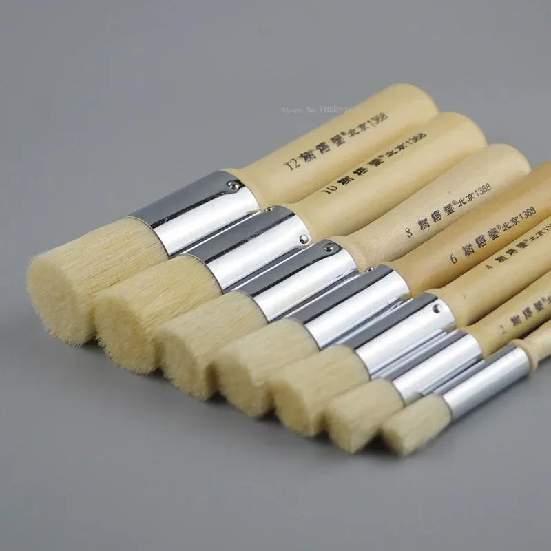 Hard Hair Oil Painting Brush Short Handle Round Tip Primer Paint Brushes Artist Wall Painting Graffiti Acrylic Pen Art Tools