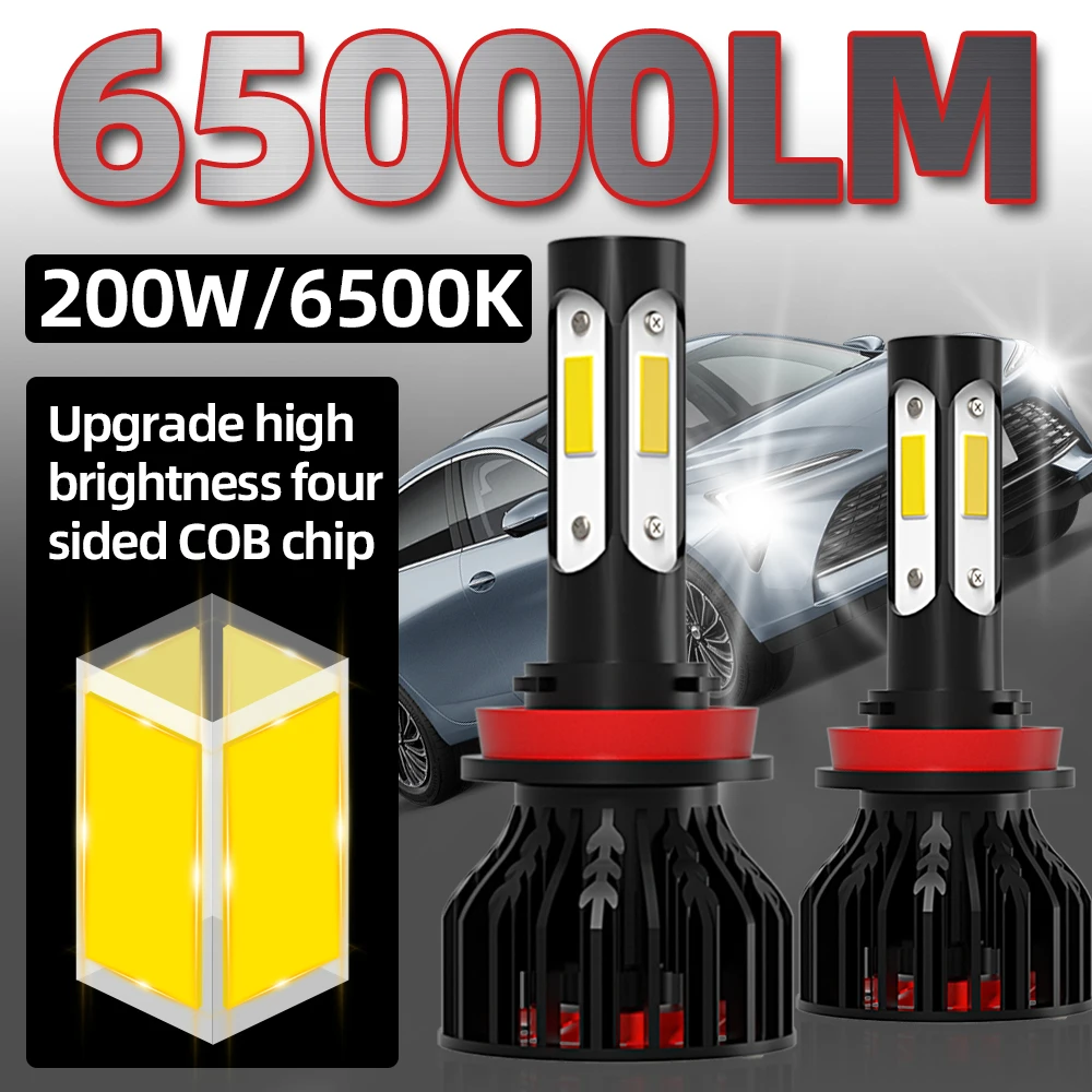 TEENRAM 65000LM LED Headlight 200W H7 H11 9005 9006 Hi-Lo Beam Lamp 9004 9007 H4 H13 All-in-one Car Turbo Light Kit 12V 24V