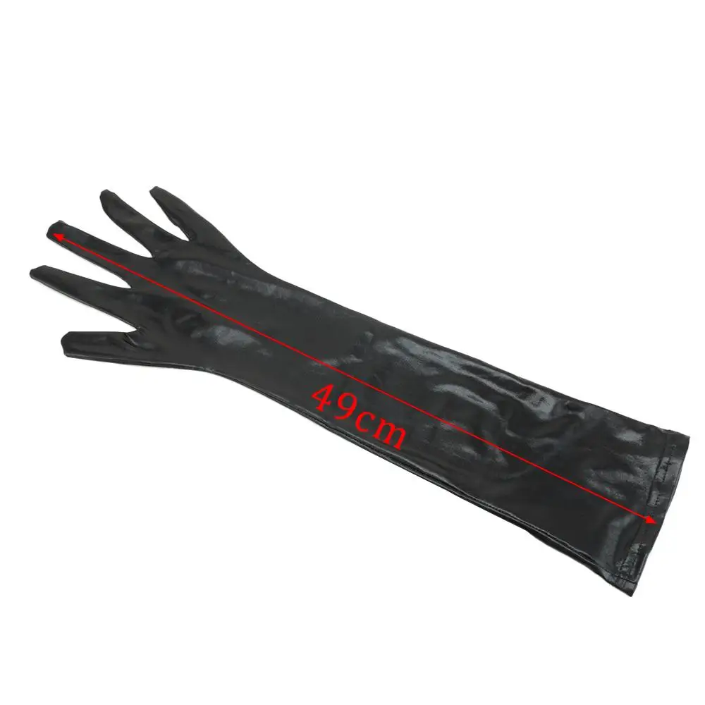 Adult Long Latex Sexy Gloves Black Ladies Hip-pop Fetish Faux Leather Gloves Clubwear Sexy Catsuit Cosplay Costumes Accessory smile
