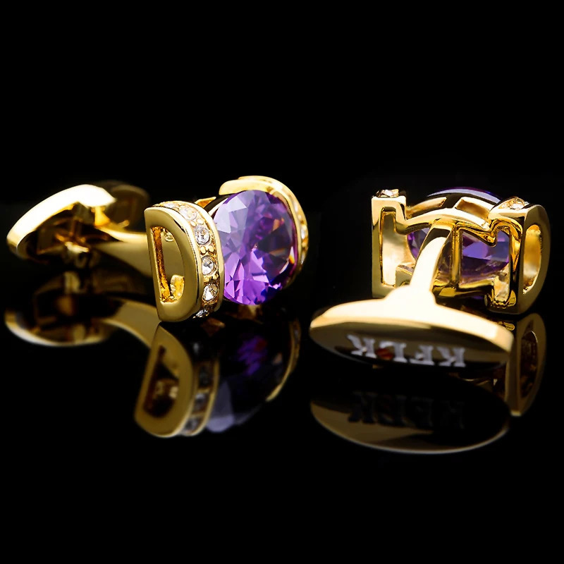 KFLK Jewelry Fashion Shirt Cufflinks Womens Cufflinks Button Purple Crystal Cufflinks High Quality Gold Customers 241108