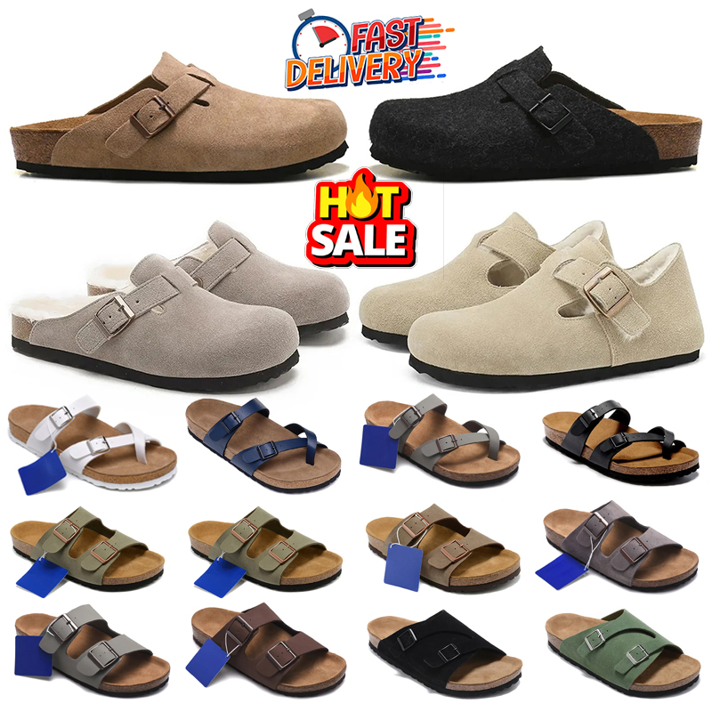 Designer Clogs Women Men Sandals Slippers clog Cork Flat Soft Fluffy Fashion Suede Taupe Summer Leather Black Blue Grey Slide Beach outdoor clogs slides 35-46
