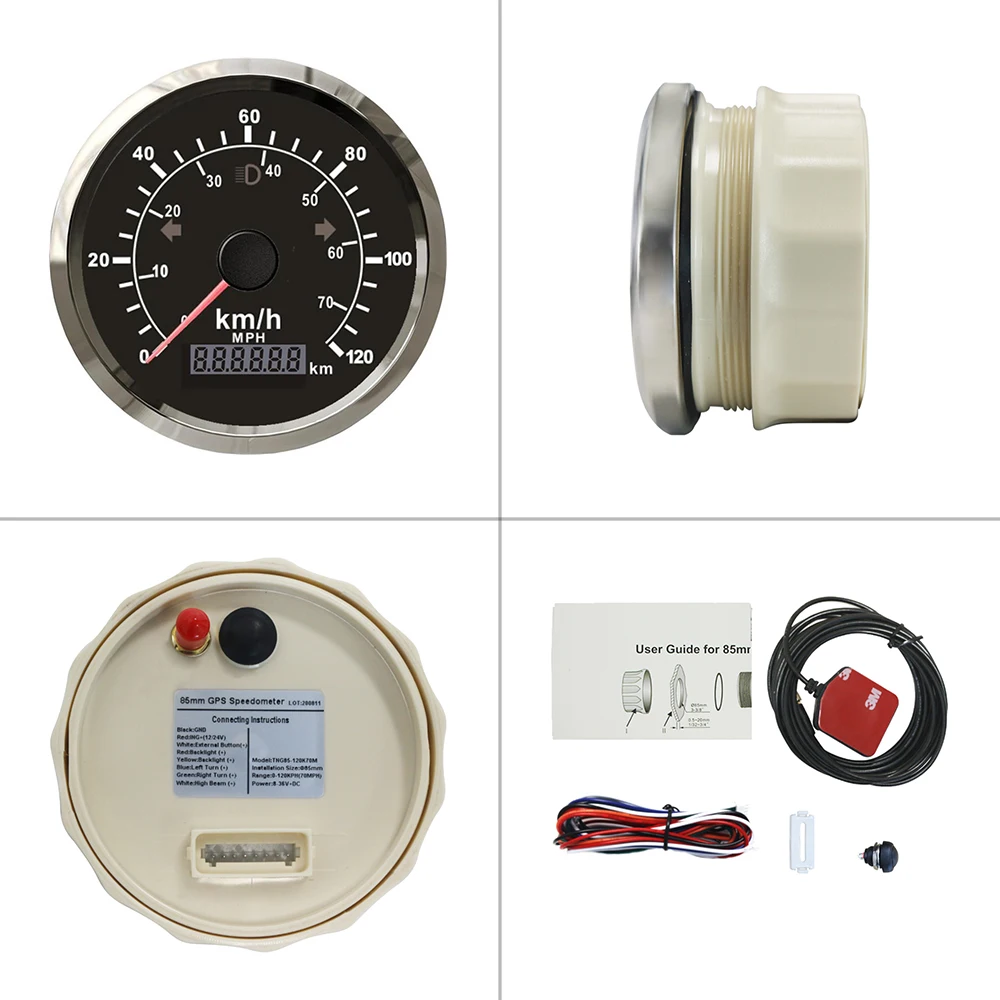 Universal Waterproof 85mm 70MPH 120km/h GPS Speedometer Adjustable Odometer With GPS Antenna With Red/Yellow Backlight for Car