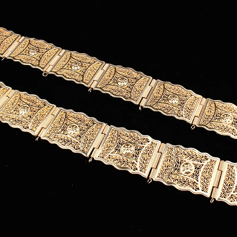 Belt Crystal Moroccan Flower Belt Wedding Jewelry Large Size Wide Waist Chain Bridal Gifts Bride Accessories Caftan smile