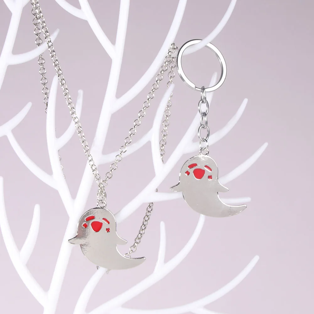 Hu Genshin Tao Impact Cute Ghost Keychain High Quality Metal Key Chain Collar Game Periphery Jewelry Gift For Fans Cosplay smile