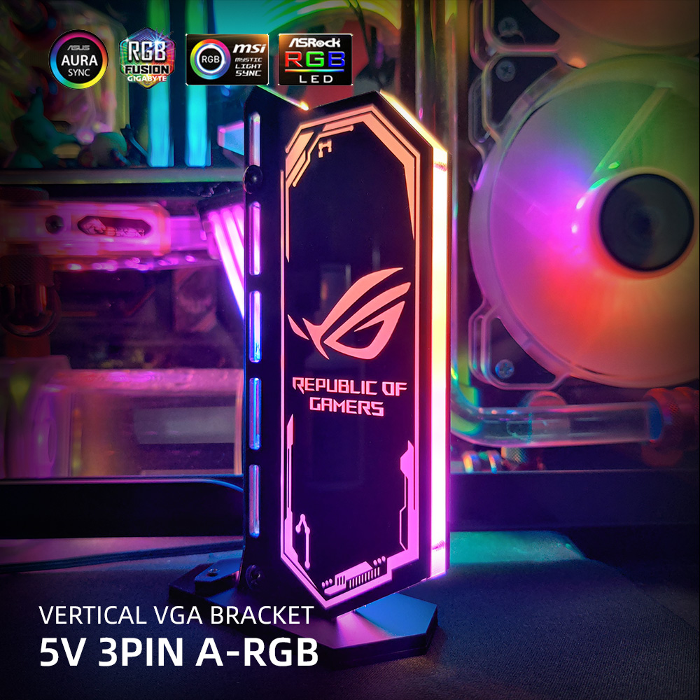 Vertical GPU Support Customize Colorful VGA Bracket Video Card Stand GPU Holder 12V/5V AURA SYNC WaterCooler PC MOD RGB Lighting