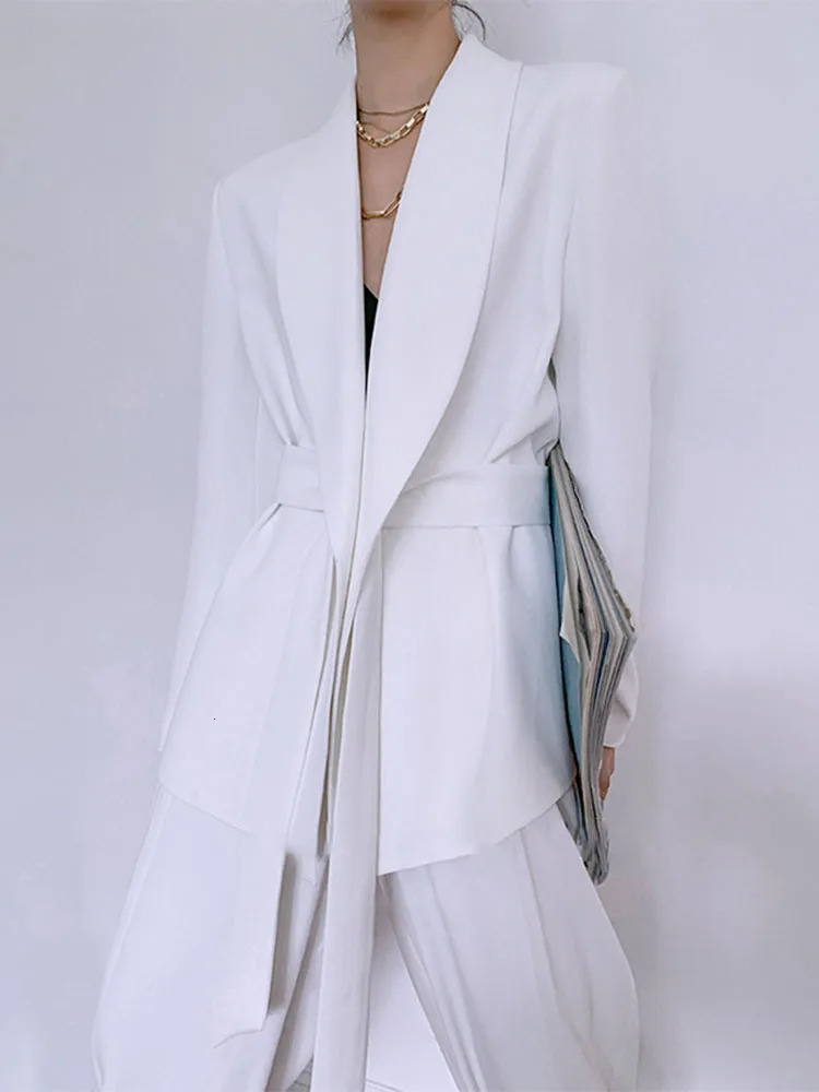 TARUXY Lace Up Slim Blazer Women Suit Set Autumn White High Waist Fashion Pants Street Casual Office Pant 2 Piece Sets Outfits 240329