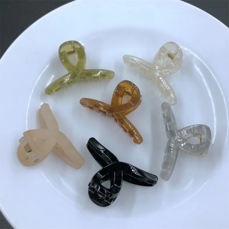 Claw Hair 2PCS Small Jelly Color Acrylic Crabs For Hair Geometric Cross Hair Clamps Girls Bang Hairpin Headwear Accessories smile