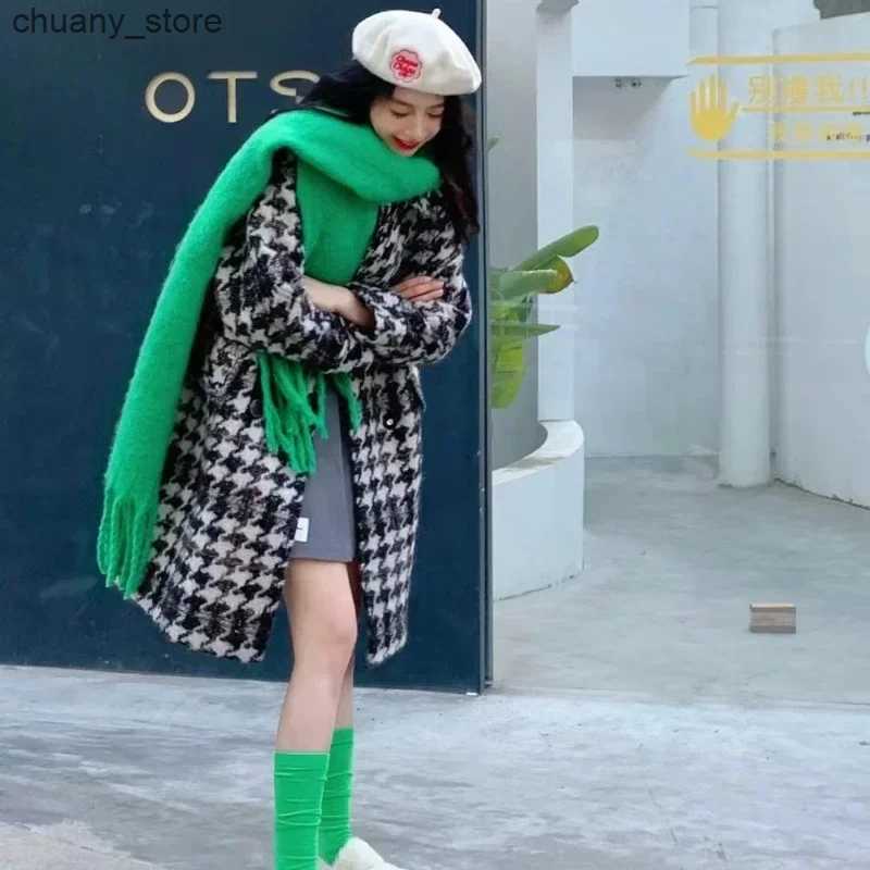 Scarves 210*40cm Solid Green Womens Scarf Winter Fashion Versatile Large Shawl Cashmere Bandana Warm Thick Soft Big Tassel Women Scarf L240910 - view 6