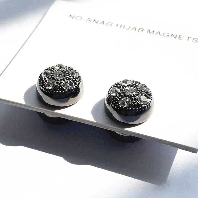 One Pair Muslim No Sang Hijab Magnets Round Rhinestone Brooches Pins Decorated Cufflinks Accessories Unisex Adult
