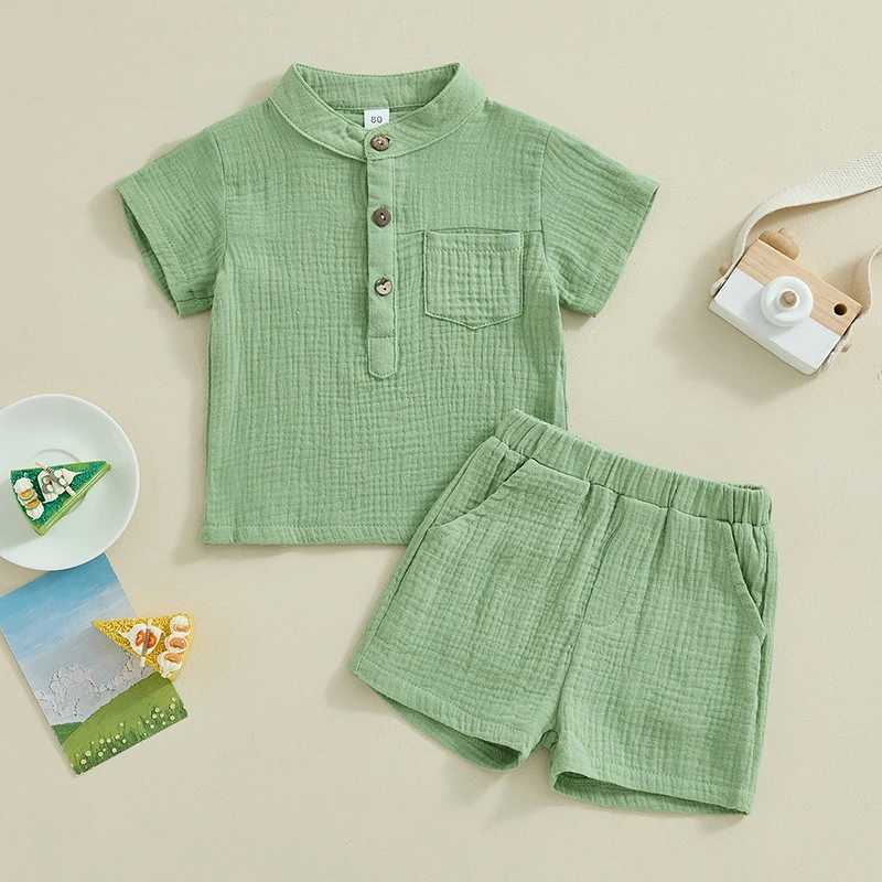 Clothing Sets Baby Kids Boys Clothing Set Casual Short Sleeve Button Up Tops and Solid Color Shorts Toddler Set Summer Outfit JWAR
