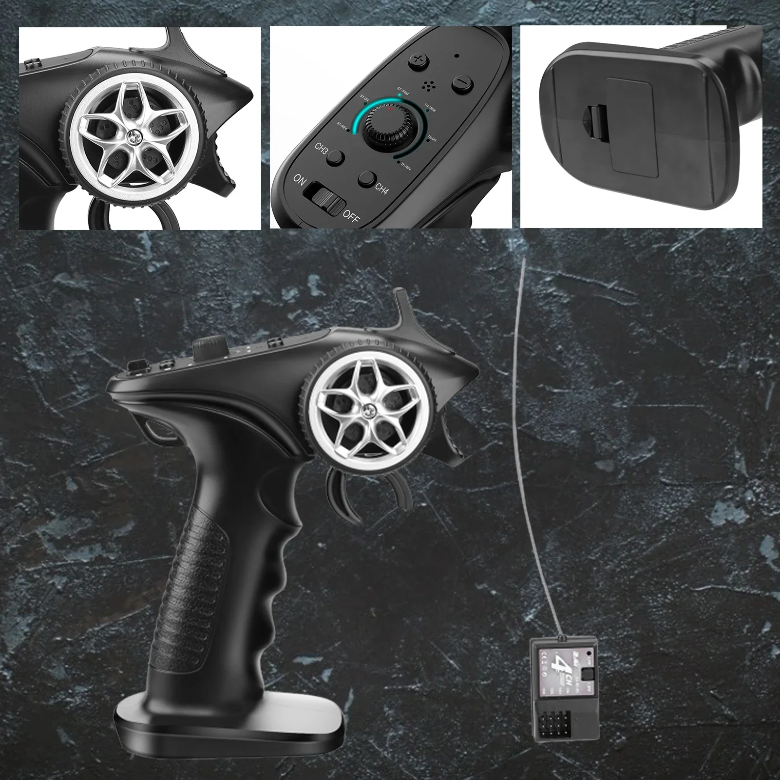 4CH 2.4G Transmitter GA-4H Remote Controller with 4-channel Waterproof Receiver Radio System for 1/10 1/8 RC Car Boat Model Part
