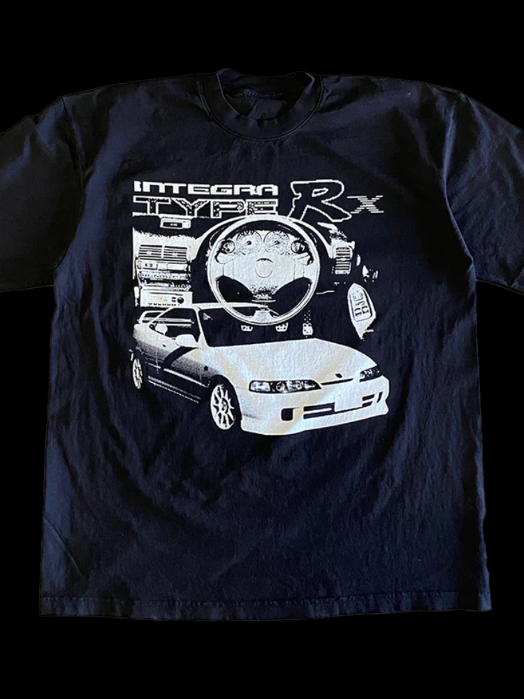 Harajuku Summer Y2k T-shirt Men's Plus Size Retro Car Graphic Print Round Neck T-shirt Short Sleeve Casual Couple Top