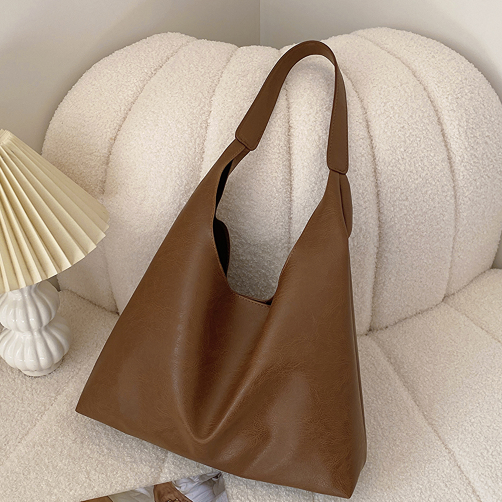 Solid Color Women Big Shoulder Bag PU Vegan Leather Slouch Bag Lightweight Crossbody Bag Hasp Closure Casual Style Commuting Bag