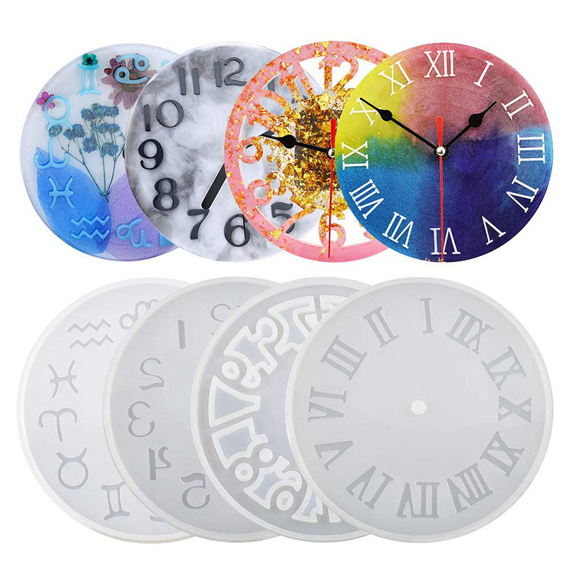 Clock Resin Crystal Drop Glue Mold DIY Handmade Twelve Zodiac Arabic Numeral Clock Mirror Silicone Mold Home Decoration Storage