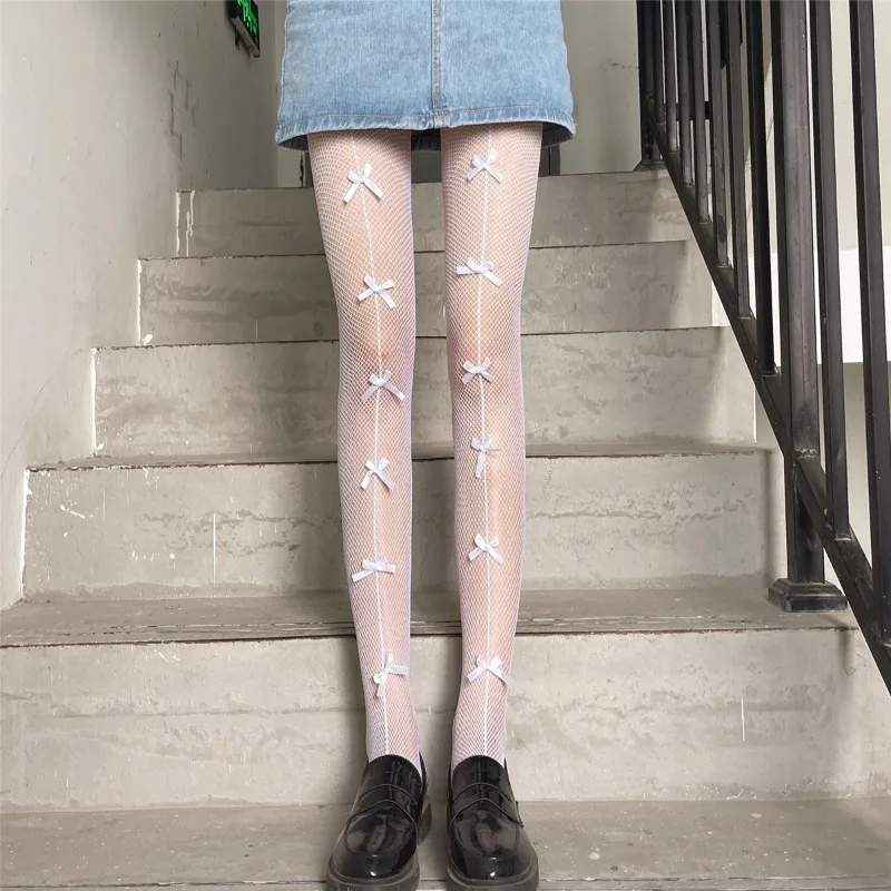 1pair Women Pants Black Sexy Bowknot Fishing Net Socks Long 2025 Leg Stocking Girls Tights Nightclub Pantyhose Charm Knee new Length Sox