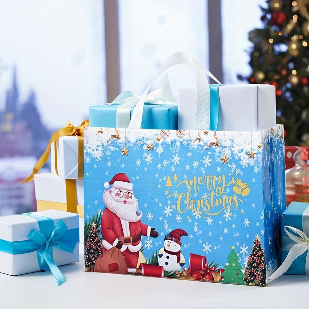 Christmas 8pcs Christmas Gift with Handles Durable Non-Woven Tote Bags for Holiday Presents, Party Favors Shopping Festive Santa, Snowman, Reindeer & 