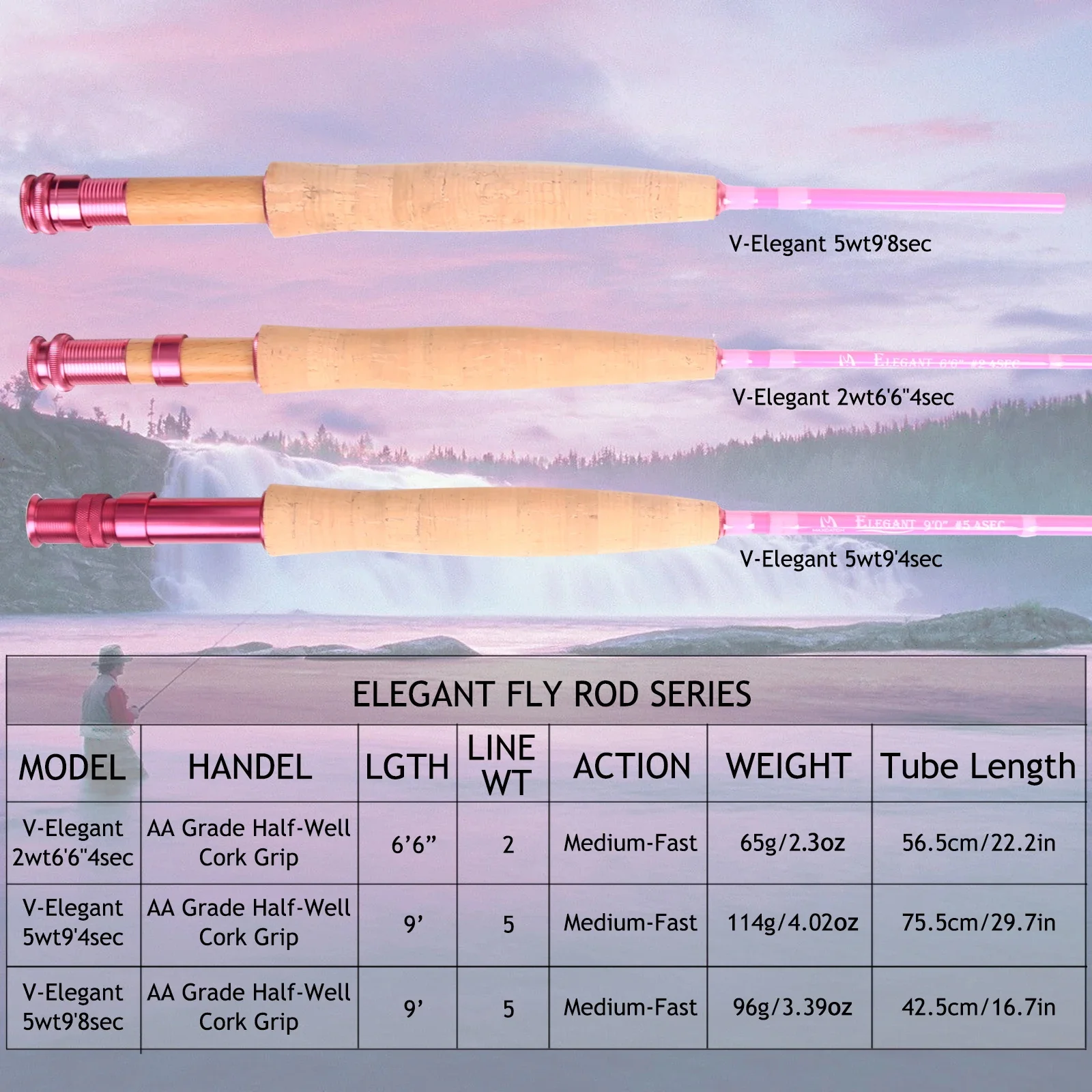 2Wt/5Wt Women Maximumcatch 6'6''/9'0'' Pink Fly Fishing ddmysmile Rod Medium-Fast With Extra Hard Rod Tube Smile 6'