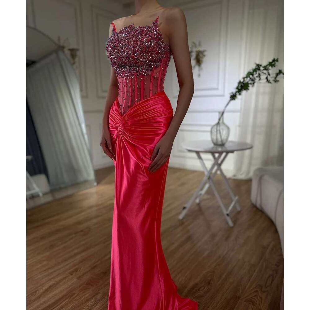 Serene Hill Arabic Fuia Strapless Side Split Beaded Mermaid Dubai Evening Gown For Women S Party LA