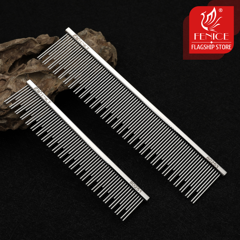 Fenice Professional Anti-Corrosion Grooming Comb For Dogs Cats Tapered Stainless Steel Pins Pet Grooming Supplies