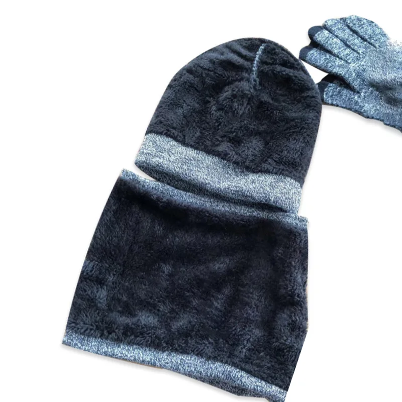 Hat Scarf Gloves 3pcs Set Women Men Winter Warm Knitted Beanie Hat Neck Warmers Outdoor Ski Cycling Windproof Full Finger Gloves smile
