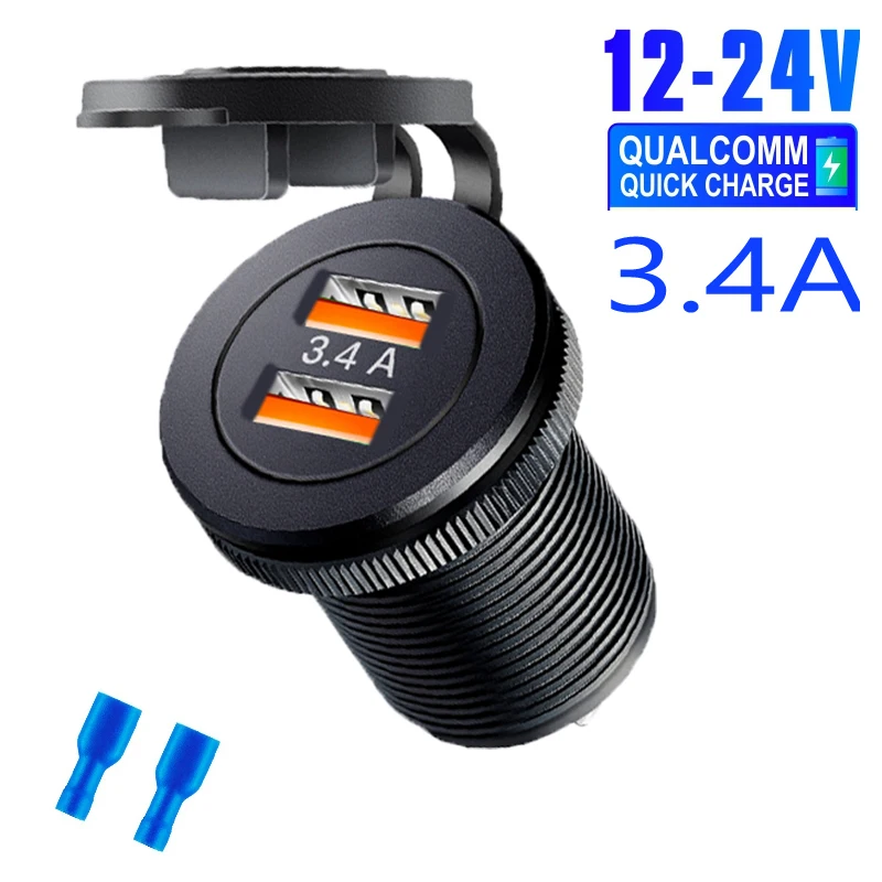 Usb Charger Car 12V Fast Charge Aluminum Metal Car Socket Adapter For ddmysmile Car Boat Marine Motorcycle Smile
