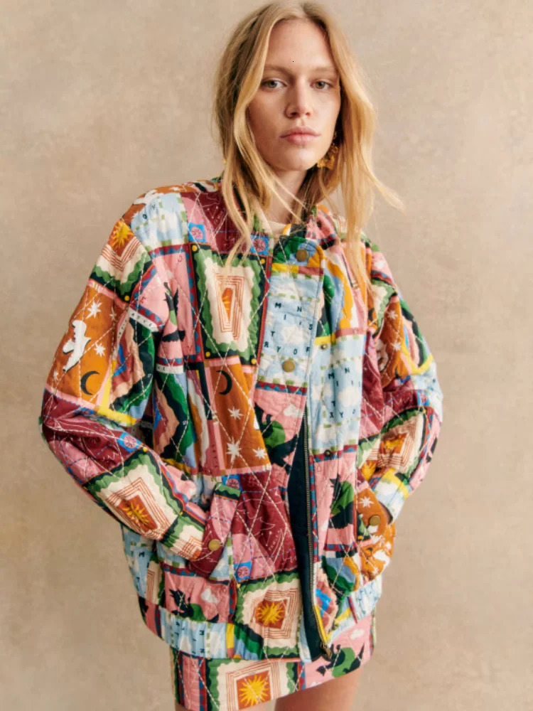 Print Skirt Suit Women 2024 Spring Summer Stand Collar Long Sleeve Zipper Coats Female Fashion Slim Mini Skirts Office Lady Sets 240401