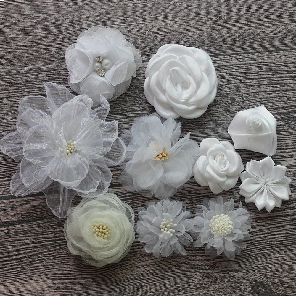 Artificial Flowers Accessory 10Pc/Lot,Vintage For Dresses Apparel,Diy Rosette Fabric Silk ddmysmile Organza Lace Flowers Girl Kid Children Smile