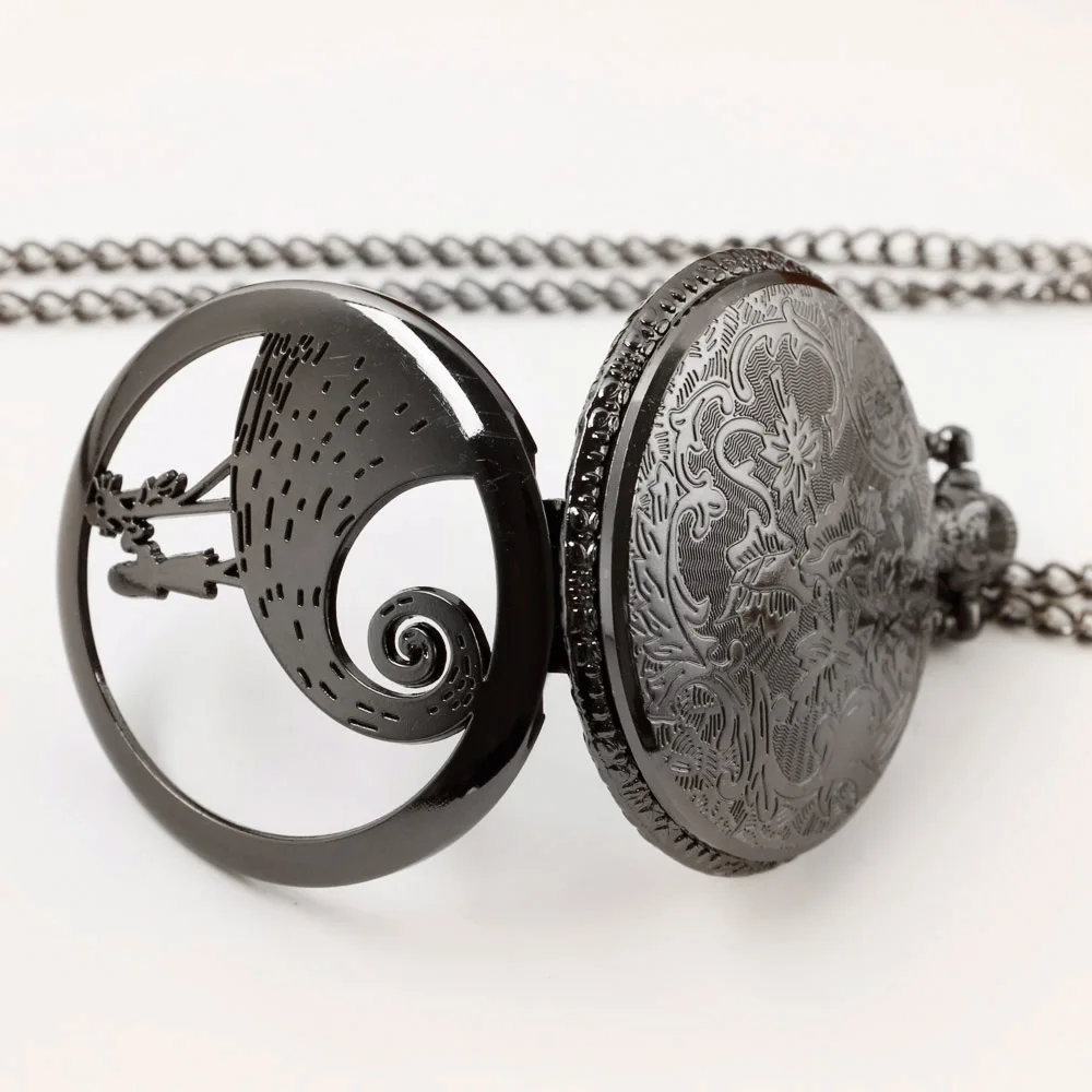 Pattern Skull Black Hollowed-out Men's Temperament Popular Steampunk Vintage Pocket Watch Gift Necklace reloj hombre smile