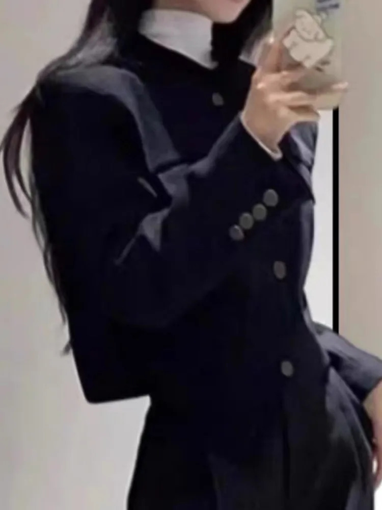 Women Fashion Elegant Casual Business Black Trousers Suit Vintage Crop Blazer Jackets and Pants Two Pieces Set Female Pantsuits 240329