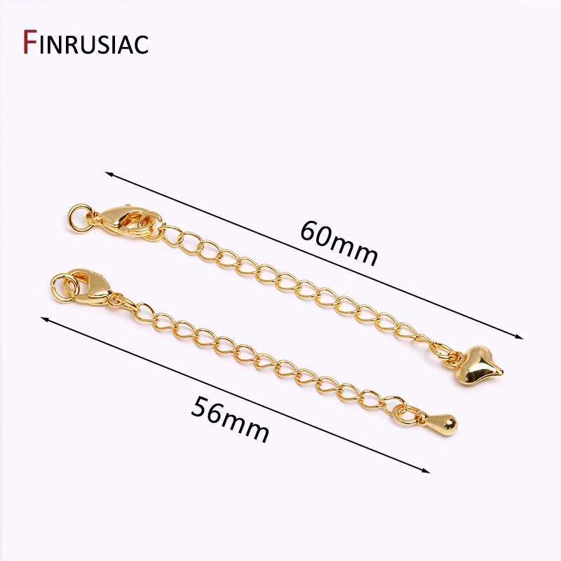 18K gold-plated 60mm bracelet tail extension chain brass metal heart extension chain for jewelry making DIY jewelry accessories W241109