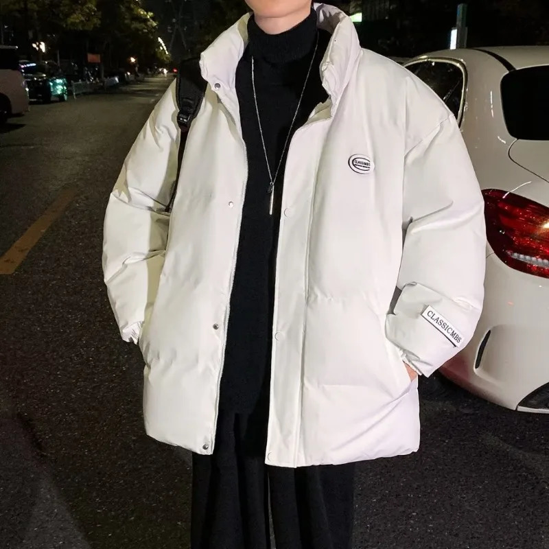 Retro cotton padded jacket mens winter vertical cotton padded youth trend casual cotton padded jacket loose and fashionable 241108