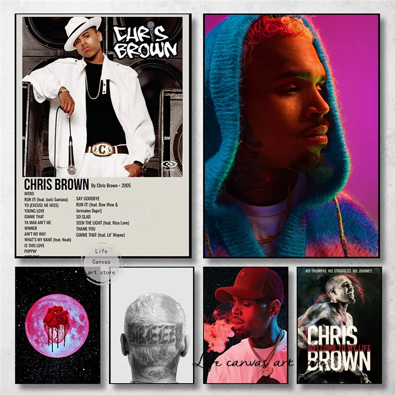 Rapper Modern Music Cover Singer Chris Brown World Tour Nordic Art Poster Canvas Painting Wall Print Picture ddmysmile For Room Home Decor Smile