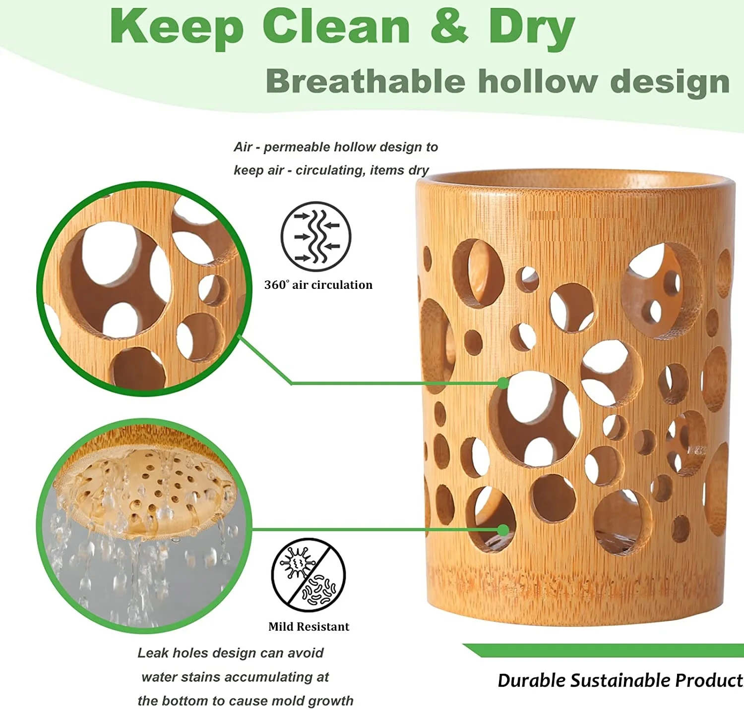 1pc 2025 Natural Bamboo Toothbrush new Holder Bathroom Toothbrush Cup Drainage Quick Drying Bathroom Cup Toothpaste Holder Degradable Cup
