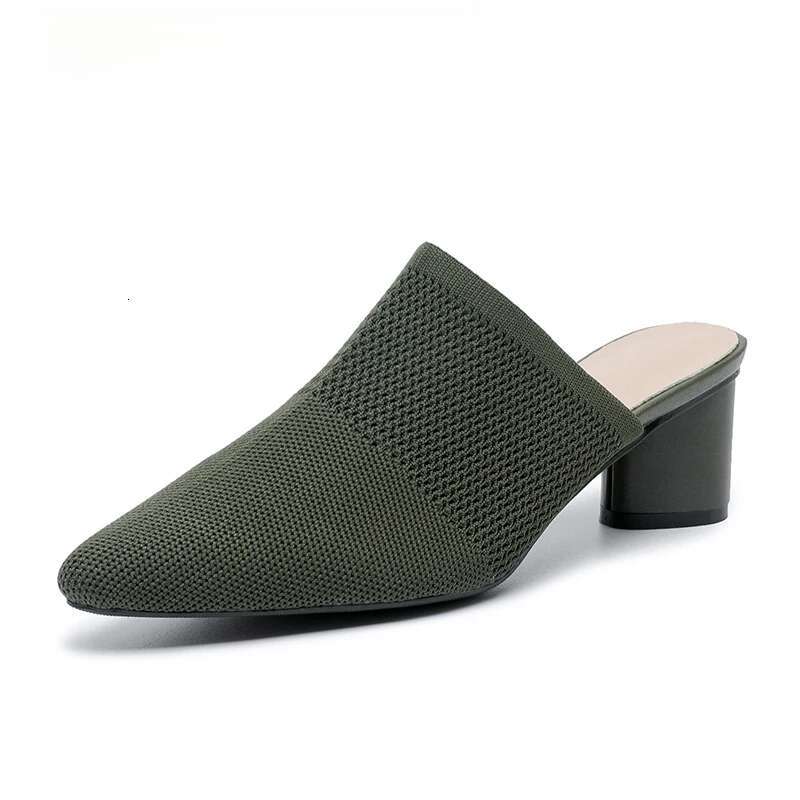 Half Female 2025 Summer New Breathable Women High Heel Slippers Fashion Large Size Women's Knitted Shoes