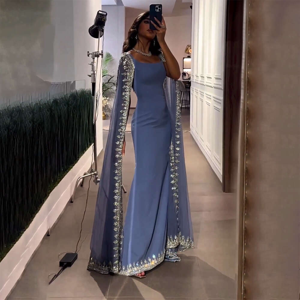 Mermaid Blue Evening Dresses Gowns Beaded Formal Party Dress La72086