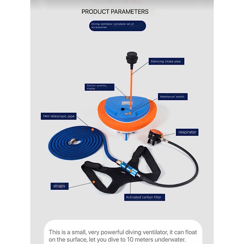 Deepest 12 Meters 2.7-5 Hours Scuba Diving Snorkel Equipment Trap Mobile Ventilator Support Underwater Snorkel And BCD