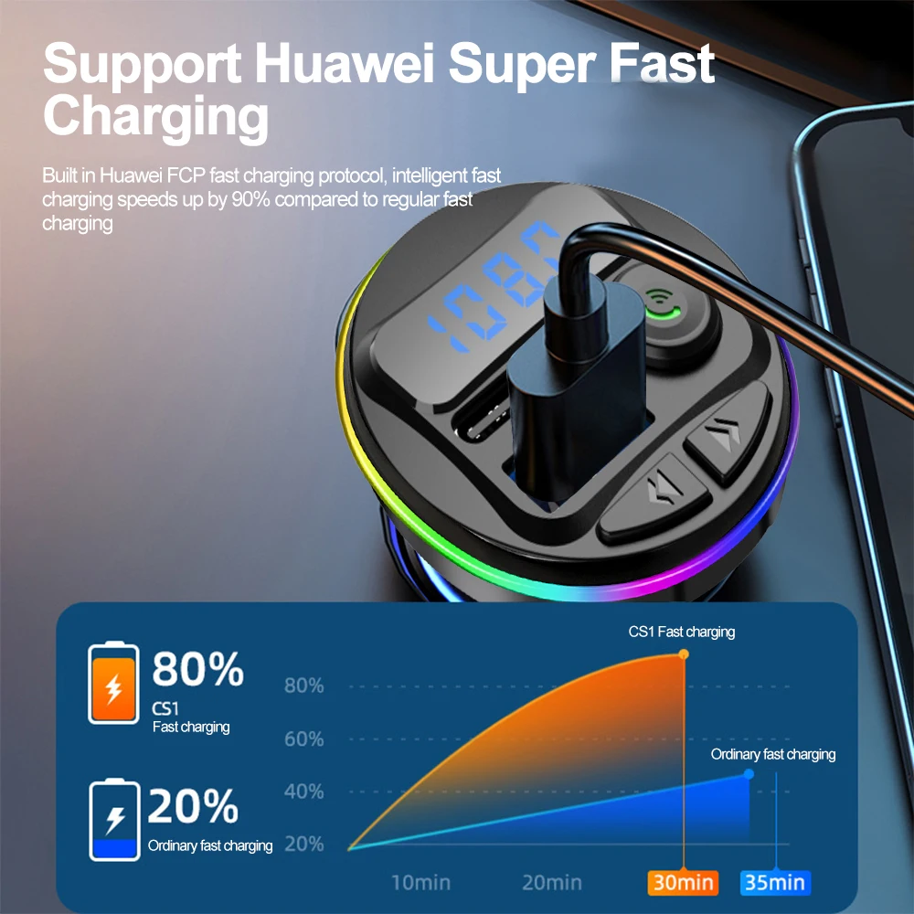 5.0 FM Transmitter Bluetooth Car Kit MP3 Modulator Player Handsfree Audio Receiver With 3 in 1 Charge Cable for IPhone Huawei smile