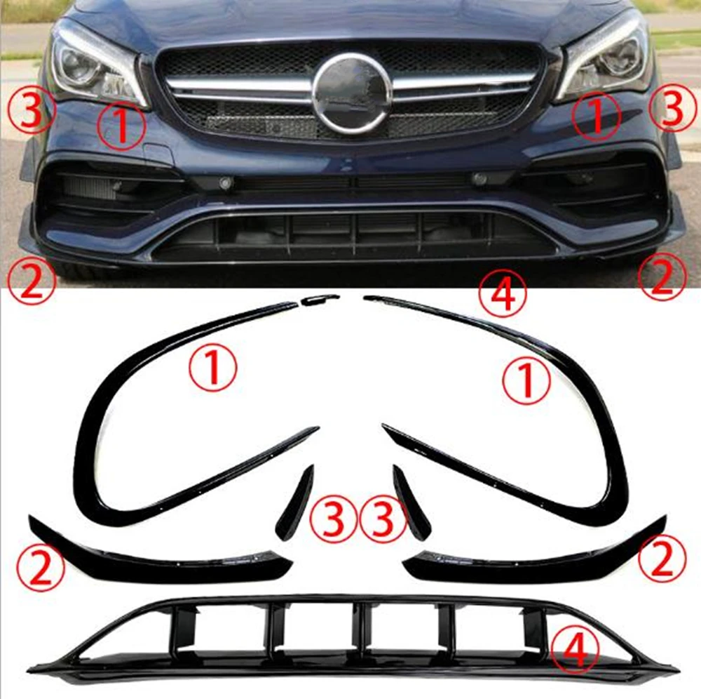 Front Bumper Lip Splitter Canard Trim For Mercedes Benz CLA C117 CLA200/220 2016-2019 Glossy Black Spoiler Air Vent Hood Grille