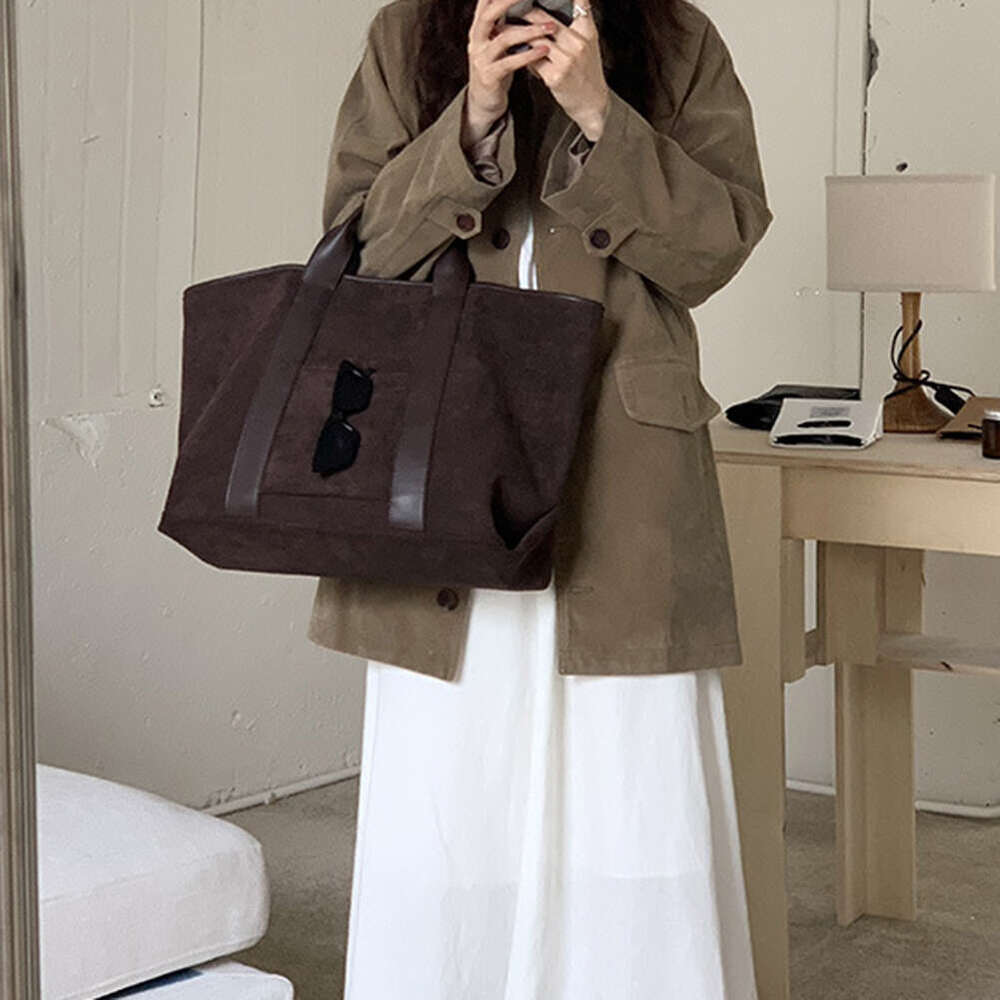 Shoulder for Women Large Capacity Winter Handbag Suede Vintage Satchel Simple Commute Shopping Bag