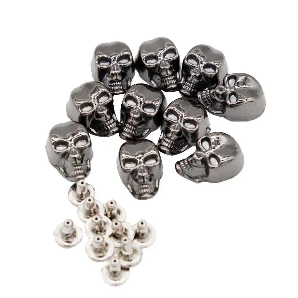 10 Sets Skull Rivet Studs Spikes Punk Rock for DIY Leather x16mm