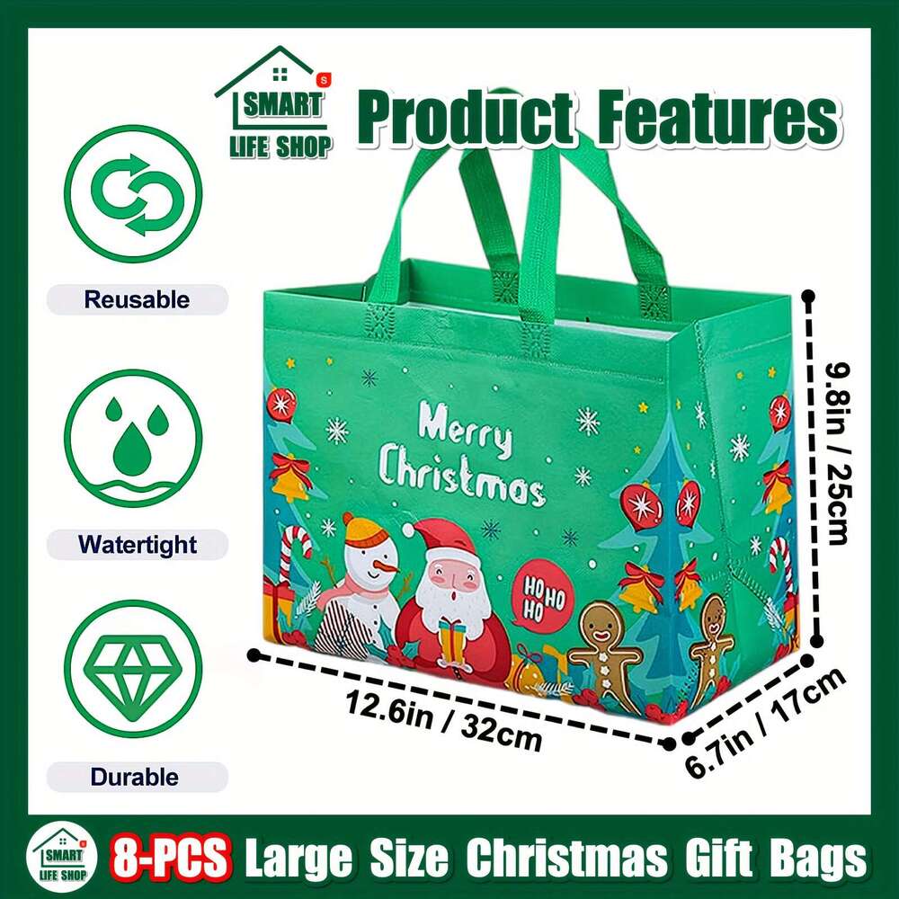 Christmas Gift Tote With Handles, Reusable Reinforced Handle Grocery Treat Bags, Multifunctional Non-Woven Christmas Bags For Gifts Wrapping Shopping,