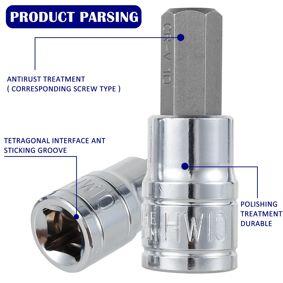 Bit Socket Hex 9Pcs Set Sturdy Allen Key Sockets Professional 3/8inch Drive Drill Metric Tools Kit Durable Impact Socket Set smile