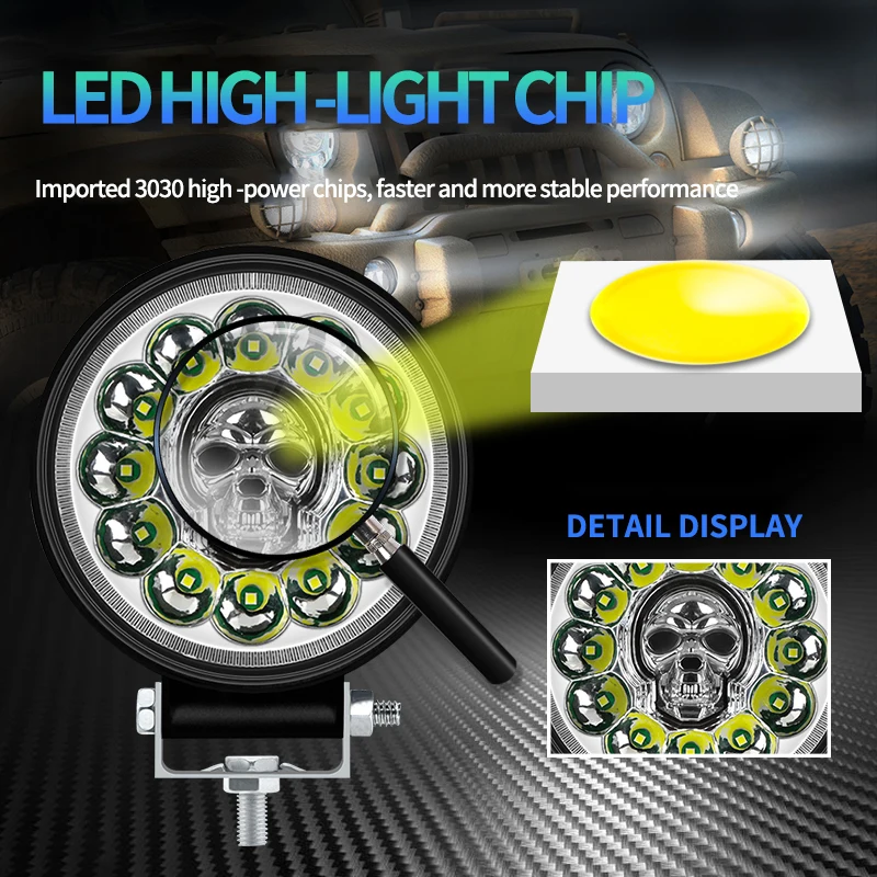 4 Inch 66W 12LED RGB Work Light LED Car Front Fog Light 12V 24V for Truck SUV 4X4 4WD Headlights Off-road LED Round Headlamp