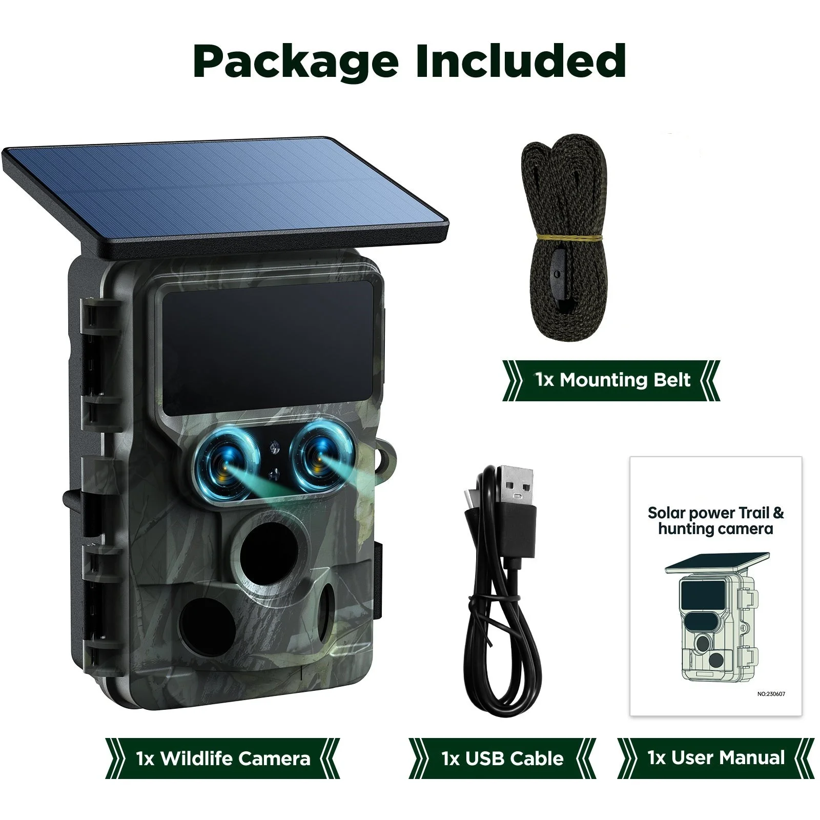 SunGusOutdoors 4K 48MP Solar Powered WiFi Dual Lens Wildlife Trail Camera Traps with 13MP SONY Native Sensor App Settings