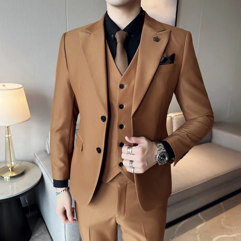 Vest ( Jacket + + Pants ) 2023 Spring Men High-end Suit Formal Groom Wedding Tuxedo Mens Work Party Slim Fit Suit 3 Piece smile ( + + )