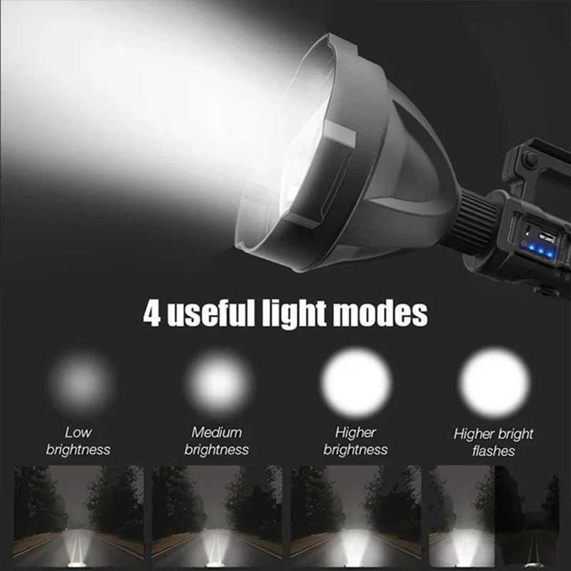 Portable Powerful LED Flashlight Mountable Bracket Handheld Searchlight USB Rechargeable Spotlight Waterproof Torch Light X251021