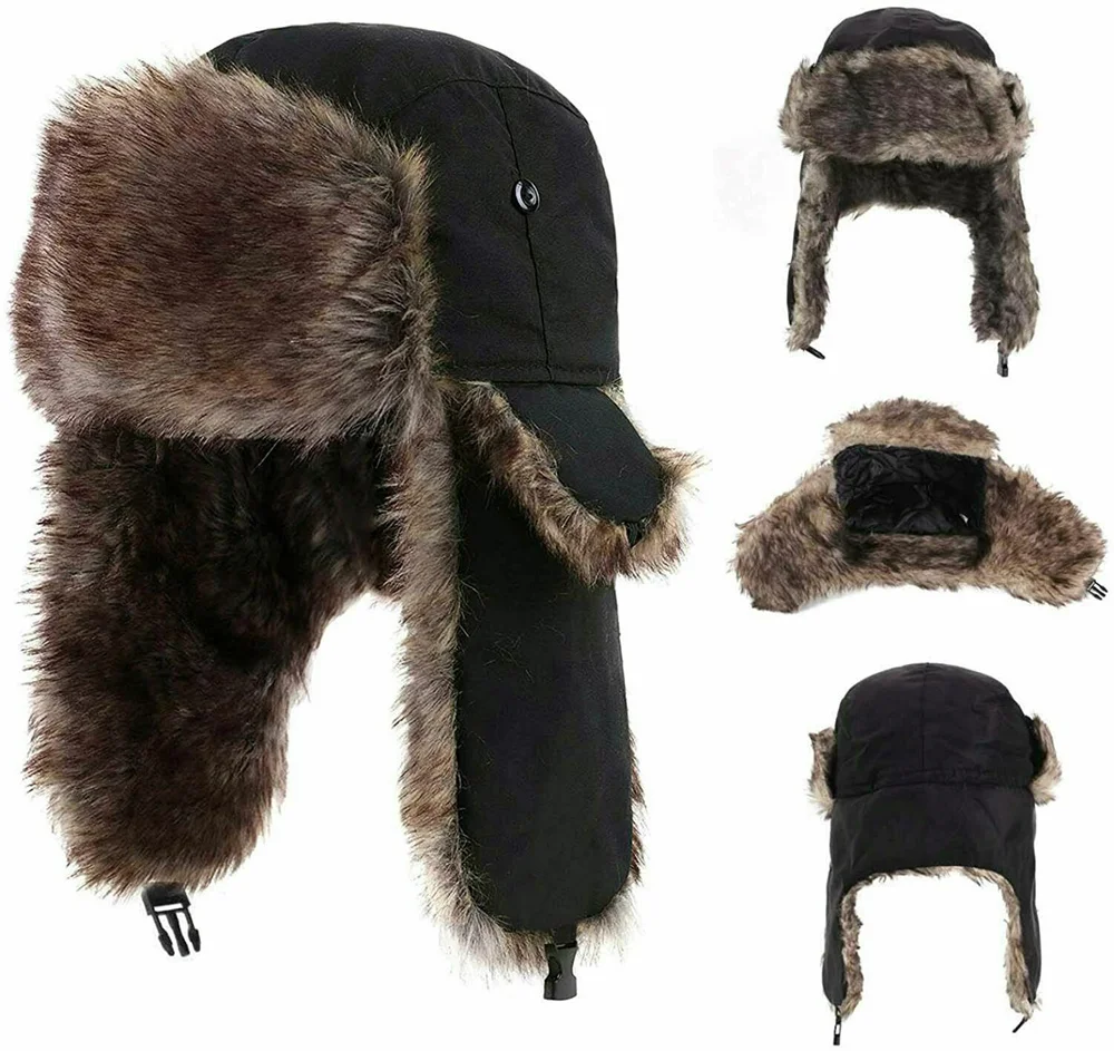 2023 Unisex Mens Women Warm Trapper Aviator Trooper Earflap Winter Flaps Ski Hat New Bomber Hats Russian Ski Hat Faux Fur Hats smile